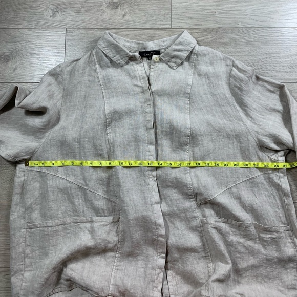 Toni T. 3X Plus 100% Linen Button Front Cream Blouse Lagenlook - Picture 9 of 10